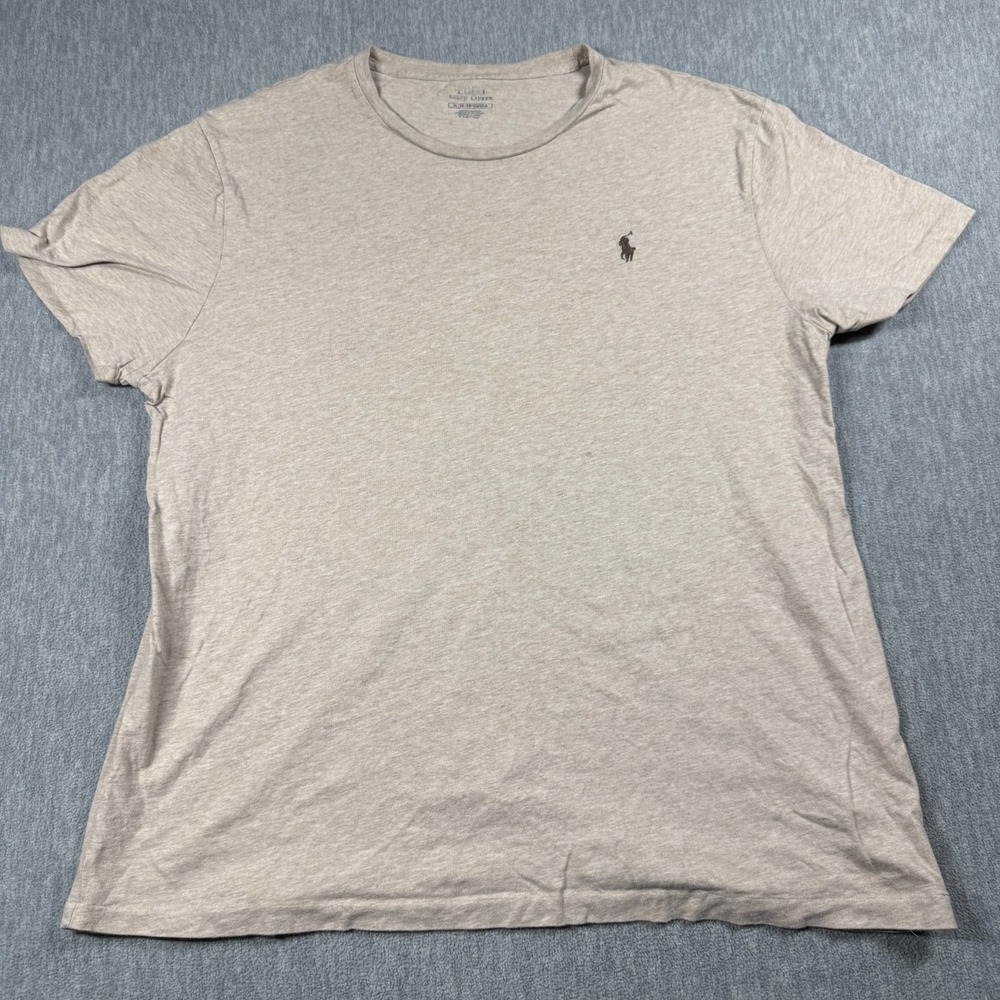 Polo Ralph Lauren T-Shirt Men XL Tan Crew Neck Short Sleeve Brown Pony Cotton Te